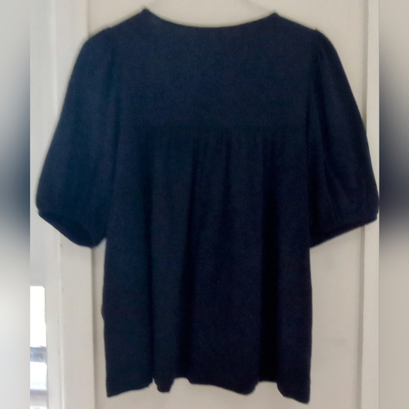 J Crew Peasant Boho Top Size M Navy Blue Scoop Neck - Picture 2 of 5